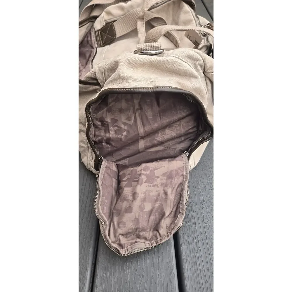 OAKLEY x2 Set Khaki Flight Canvas Leather Rucksack Back Pack & Large Duffel Bag